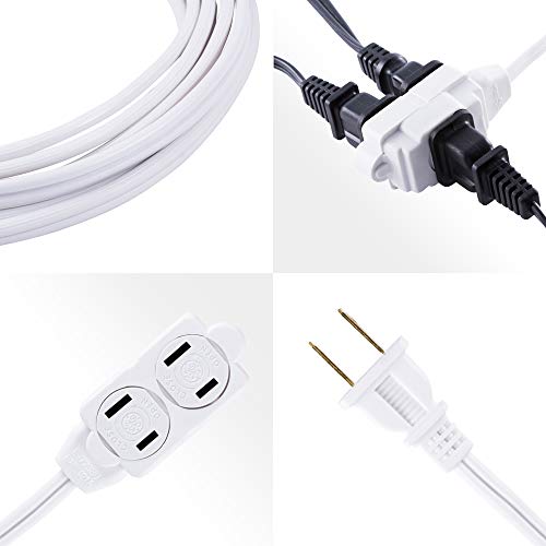 GE 3-Extension Cord with Multiple Outlets 9 Ft Power Strip 2 Prong 16 Gauge Twist-to-Close Safety Covers Indoor Outlet Extender UL Listed White 51947 - Image 5