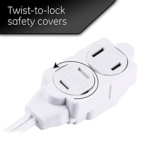 GE 3-Extension Cord with Multiple Outlets 9 Ft Power Strip 2 Prong 16 Gauge Twist-to-Close Safety Covers Indoor Outlet Extender UL Listed White 51947 - Image 3