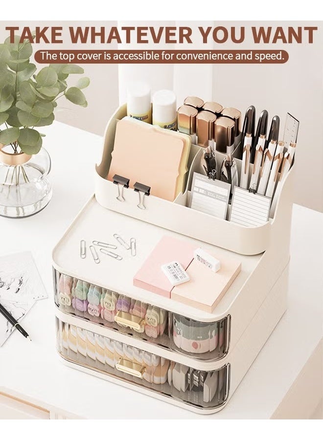 EETU Desk Organizer For Vanity,Large Capacity Desk Storage With 2 Drawers,Dustproof Desk Organizer For Office Home Supplies - Image 4