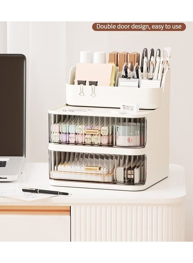 EETU Desk Organizer For Vanity,Large Capacity Desk Storage With 2 Drawers,Dustproof Desk Organizer For Office Home Supplies - Image 2