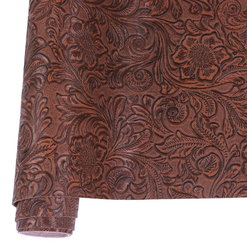 Ramya Embossed Faux Leather Sheets Fabric 12" x 53",for Handmade DIY Bows Wallet Sewing,Leather Earring Crafts Projects (Brown) - Image 1