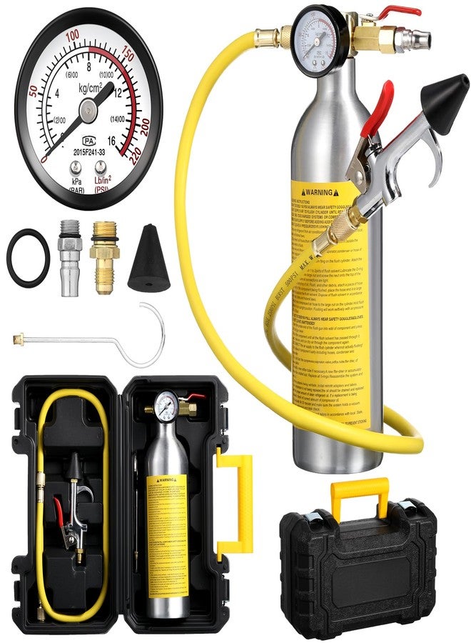 Rossesay AC Flush Kit Air Conditioner System Flush Canister Kit AC Drain Line Cleaner Tool Air Conditioning Pipeline Cleaning Tool Set with Gauge, Air Fittings and Hose for Car Air Conditioner Pipe - Image 1