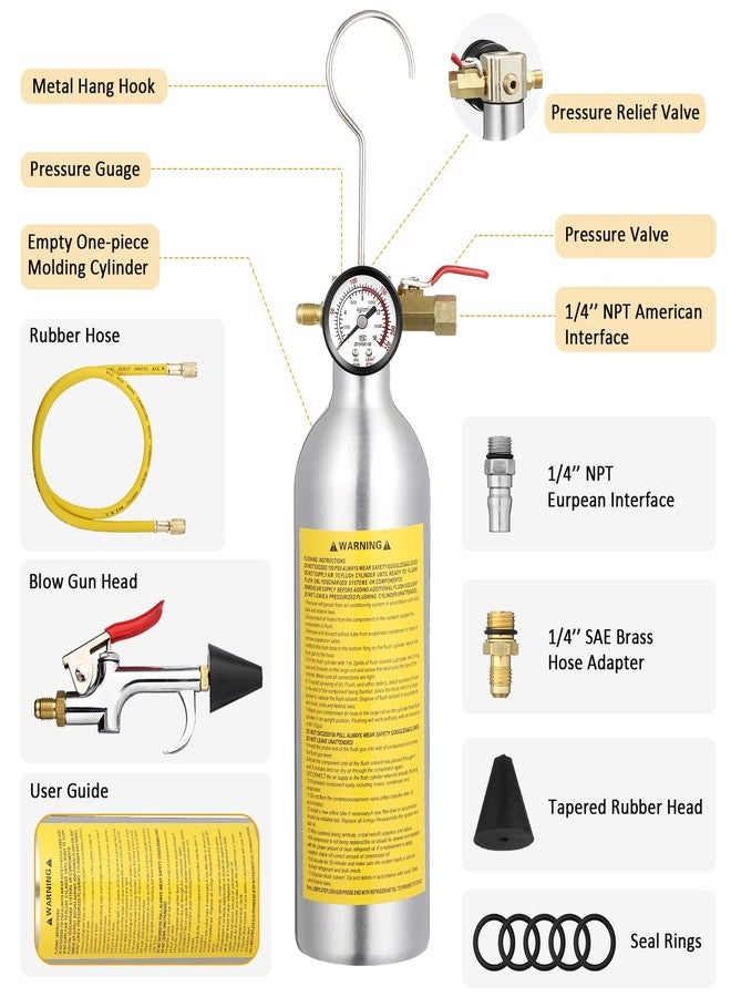 Rossesay AC Flush Kit Air Conditioner System Flush Canister Kit AC Drain Line Cleaner Tool Air Conditioning Pipeline Cleaning Tool Set with Gauge, Air Fittings and Hose for Car Air Conditioner Pipe - Image 3