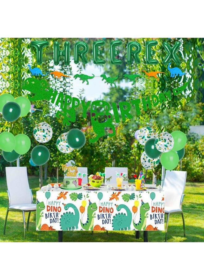 Bluegogo Three Rex Birthday Party Decorations Boy, Dinosaur 3rd Birthday Party Supplies Include Banner Tablecloth Fringe Curtains Three Rex Balloons Cake Toppers Stickers for 3 Rex Birthday Decorations Boys  - Image 2