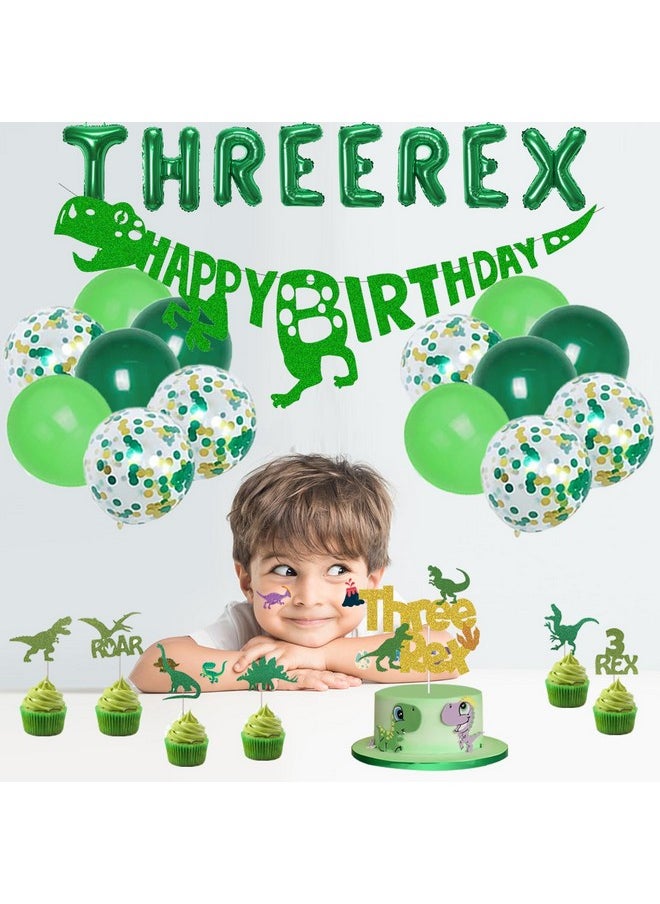 Bluegogo Three Rex Birthday Party Decorations Boy, Dinosaur 3rd Birthday Party Supplies Include Banner Tablecloth Fringe Curtains Three Rex Balloons Cake Toppers Stickers for 3 Rex Birthday Decorations Boys  - Image 5