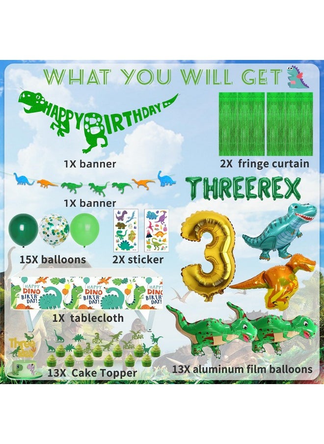 Bluegogo Three Rex Birthday Party Decorations Boy, Dinosaur 3rd Birthday Party Supplies Include Banner Tablecloth Fringe Curtains Three Rex Balloons Cake Toppers Stickers for 3 Rex Birthday Decorations Boys  - Image 3