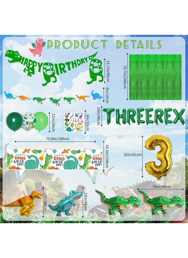 Bluegogo Three Rex Birthday Party Decorations Boy, Dinosaur 3rd Birthday Party Supplies Include Banner Tablecloth Fringe Curtains Three Rex Balloons Cake Toppers Stickers for 3 Rex Birthday Decorations Boys  - Image 4