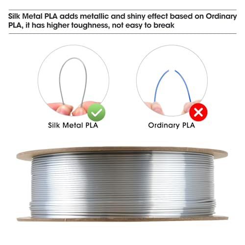 eSUN Silk Metal PLA Filament 1.75mm, Silky Metallic 3D Printer Filament PLA, Dimensional Accuracy +/- 0.05mm, 1KG Spool (2.2 LBS) 3D Printing Filament for 3D Printers, Silk Silver - Image 4