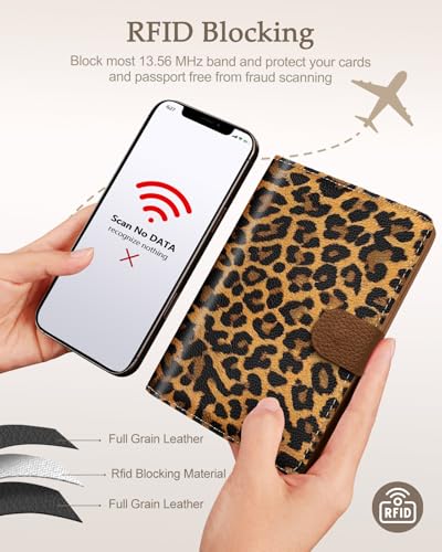 Slohif Passport Wallet Holder Cover for Travel - Women Men RFID Blocking Passport Book Case Protector, Brown Leopard Cheetah Leather Personalized Organizer Slim Carrier Boarding Pass Cards Slots - Image 5
