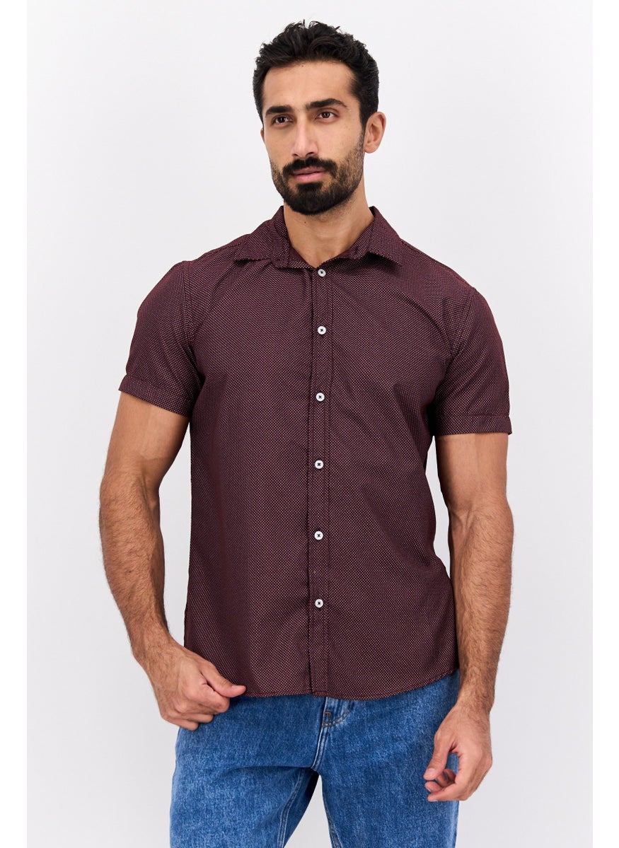 Modern Culture Men Regular Fit Polka Dots Short Sleeves Casual Shirt, Dark Maroon  - Image 1