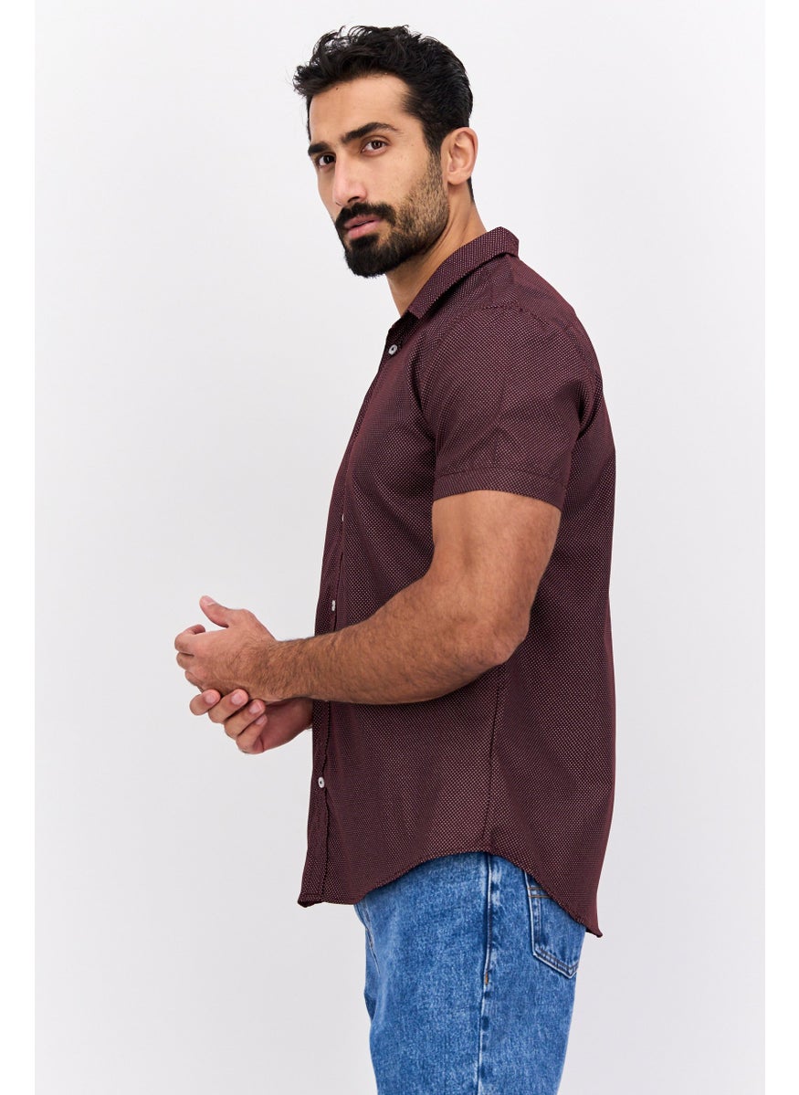 Modern Culture Men Regular Fit Polka Dots Short Sleeves Casual Shirt, Dark Maroon  - Image 2