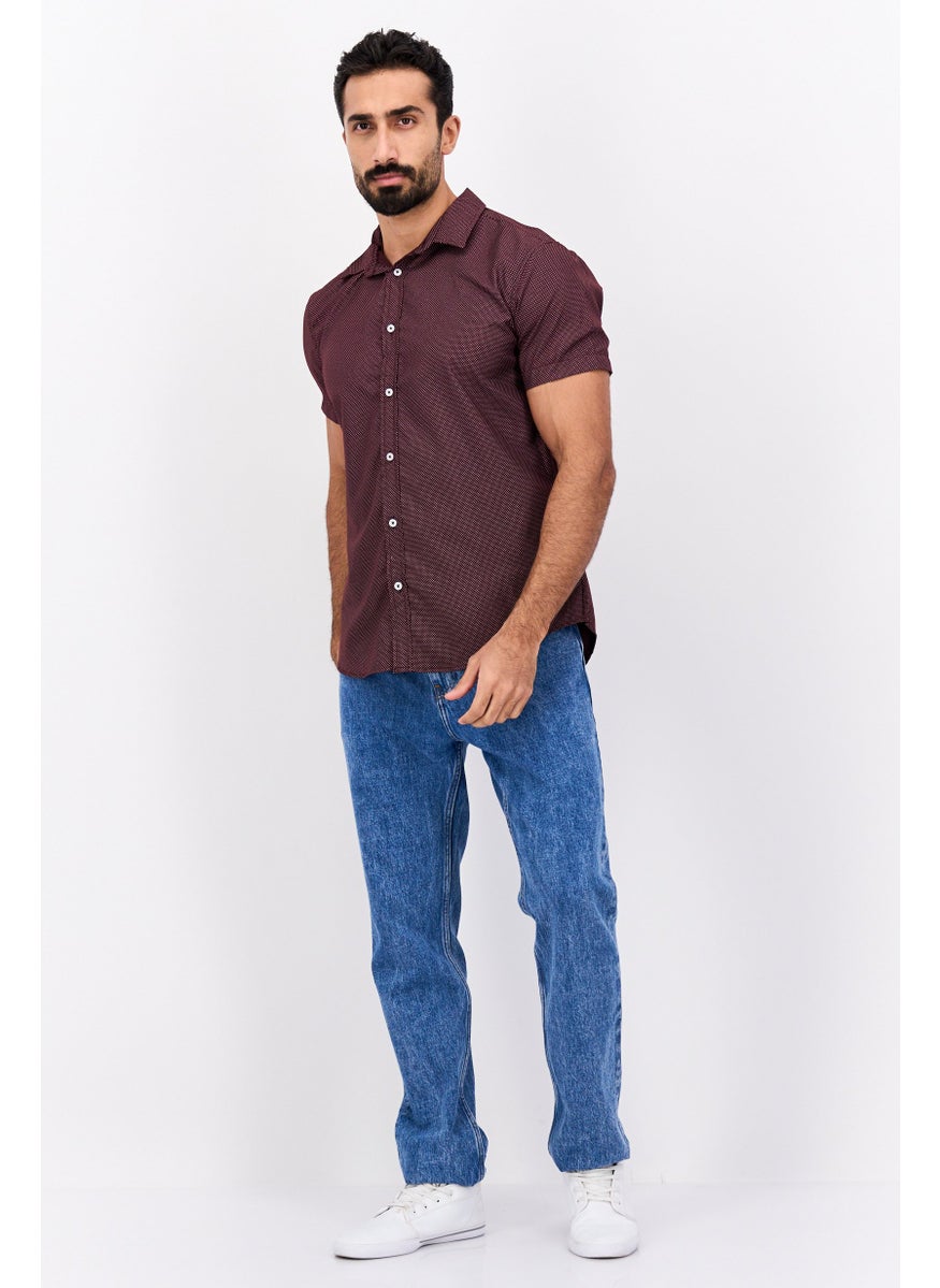 Modern Culture Men Regular Fit Polka Dots Short Sleeves Casual Shirt, Dark Maroon  - Image 4