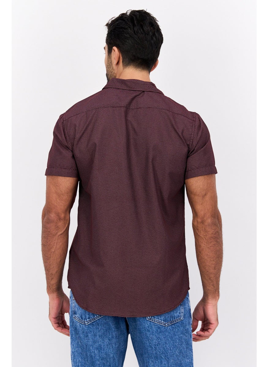 Modern Culture Men Regular Fit Polka Dots Short Sleeves Casual Shirt, Dark Maroon  - Image 3