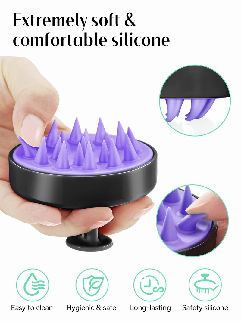 HEETA Scalp Massager Hair Growth, Soft Silicone Scalp Scrubber Shampoo Brush for Exfoliation, Dandruff Removal Head Massage Stress Relax, Wet & Dry Use for Thick Thin Curly Hair Care, Black - Image 3
