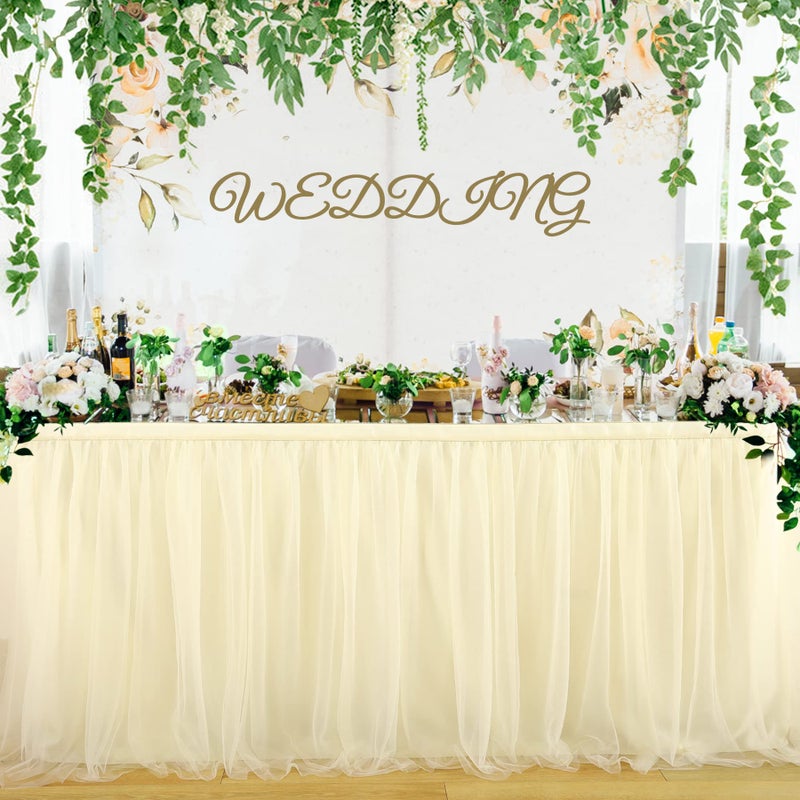 Suppromo Ivory Tulle Table Skirts for Rectangle Tables or Round Tables 9ft Tutu Table Skirt Cloth for Birthday Party  Baby Shower  Gender Reveal  Banquet Table Decorations - Image 2