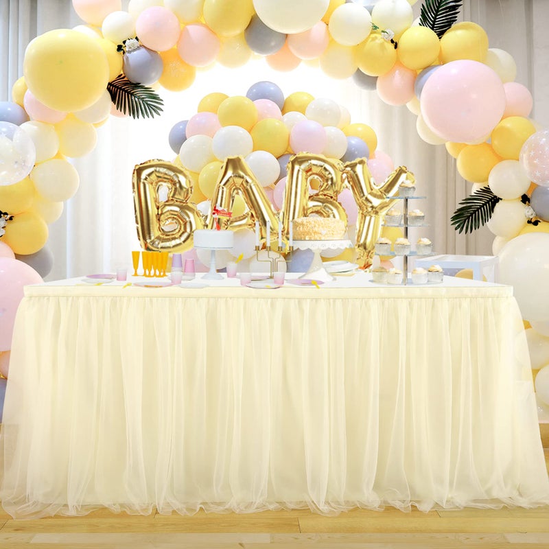 Suppromo Ivory Tulle Table Skirts for Rectangle Tables or Round Tables 9ft Tutu Table Skirt Cloth for Birthday Party  Baby Shower  Gender Reveal  Banquet Table Decorations - Image 3