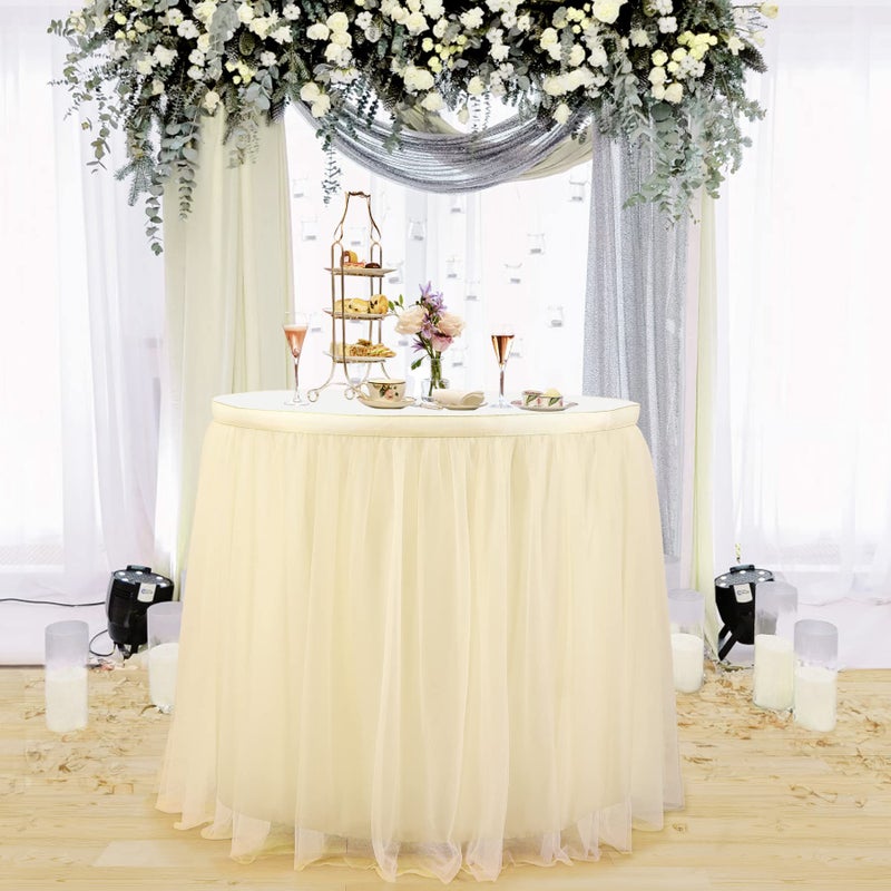 Suppromo Ivory Tulle Table Skirts for Rectangle Tables or Round Tables 9ft Tutu Table Skirt Cloth for Birthday Party  Baby Shower  Gender Reveal  Banquet Table Decorations - Image 5