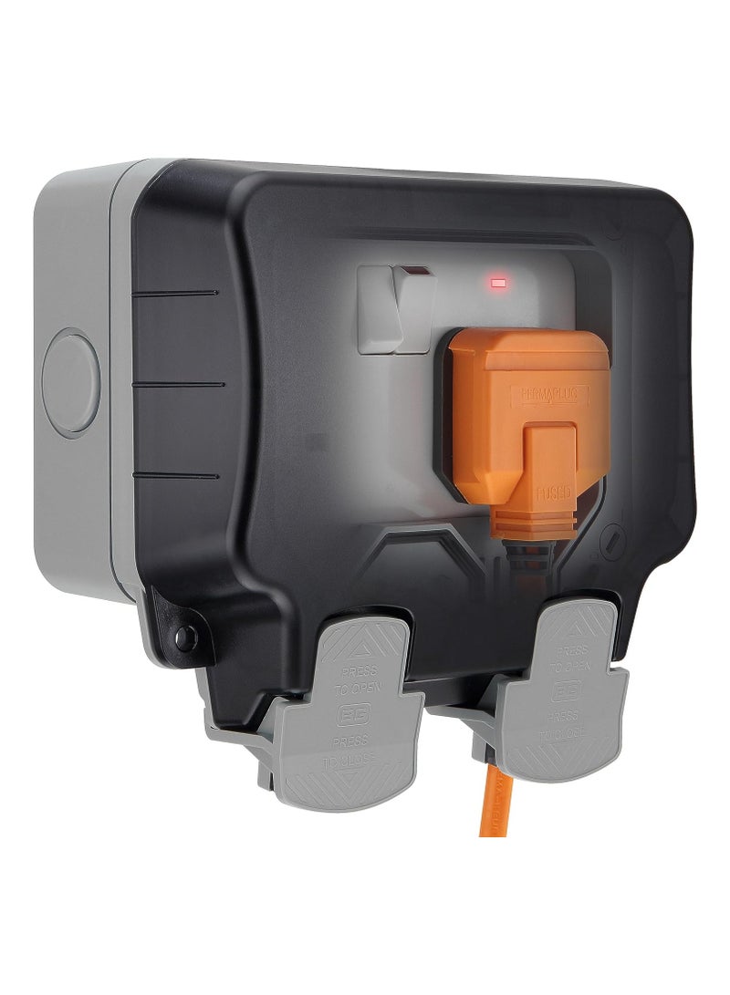 BG Electrical WP22-01 Double Weatherproof Outdoor Switched Power Socket, IP66 Rated, 13 Amp, Grey - Image 1