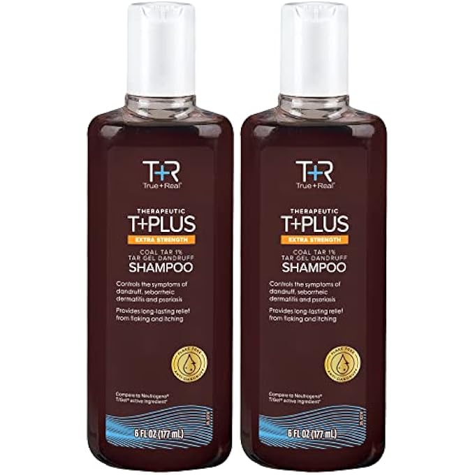 True+Real Coal Tar Therapeutic Plus Tar Gel Anti-Dandruff Shampoo Extra Strength 1% Coal Tar, 6 Fluid Ounce 2 Pack