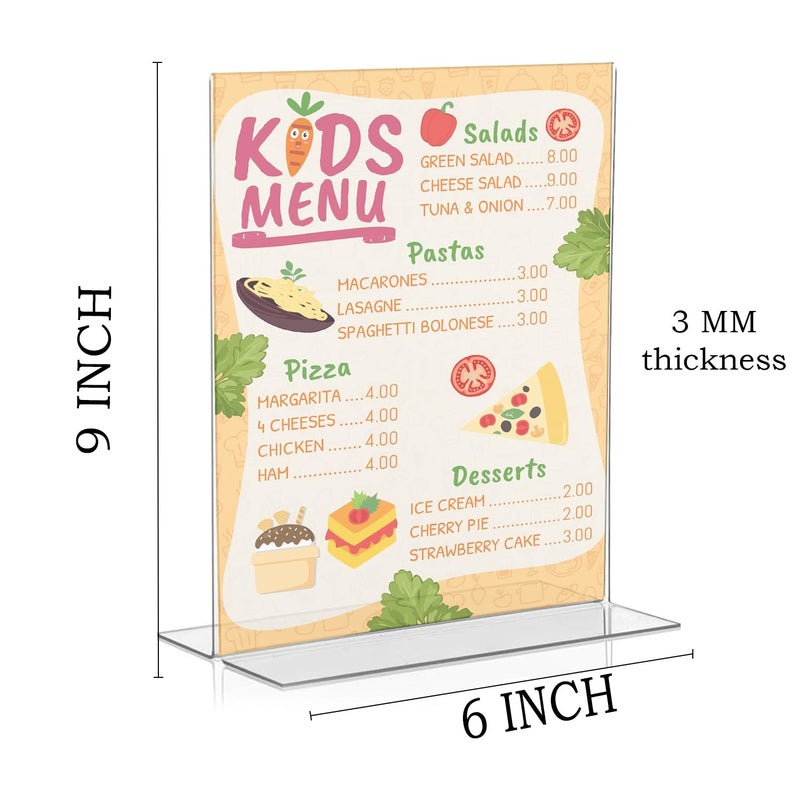 Shuban Acrylic Sign Holder Table Sign Holder Double Sided T Shape Clear Plastic Desktop Display Holder Vertical Menu Stand Sign Holders for School, Office, Hotel, Party (06 X 9 Inch -4Pcs) - Image 2