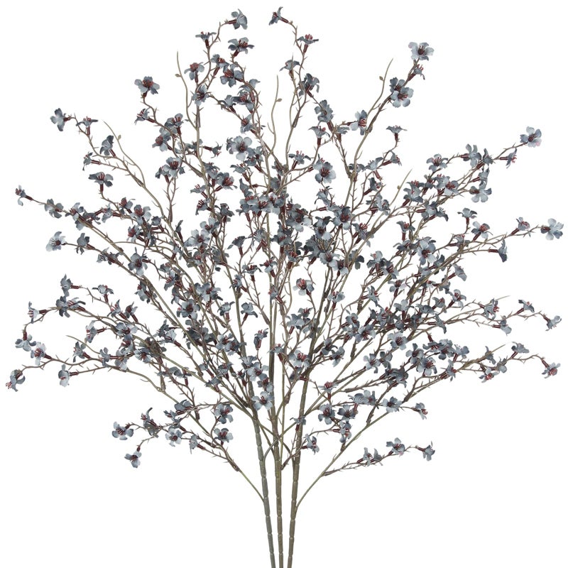 GhuaH 3 Pcs Cherry Blossom Branches Artificial Flowers for Spring Summer Indoor Decoration Faux Cherry Blossom Long Stems Dusty Blue Silk Fake Flowers for Tall Vase Arrangements Home Wedding Table - Image 1