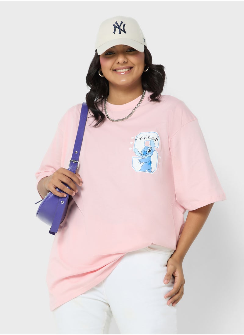 Disney - Stitch Plus Size Oversize Front & Back Print T-Shirt - Image 1
