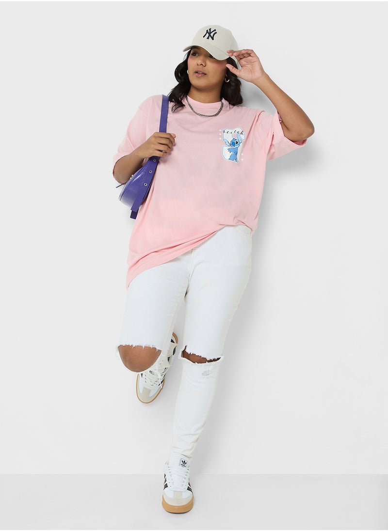 Disney - Stitch Plus Size Oversize Front & Back Print T-Shirt - Image 1