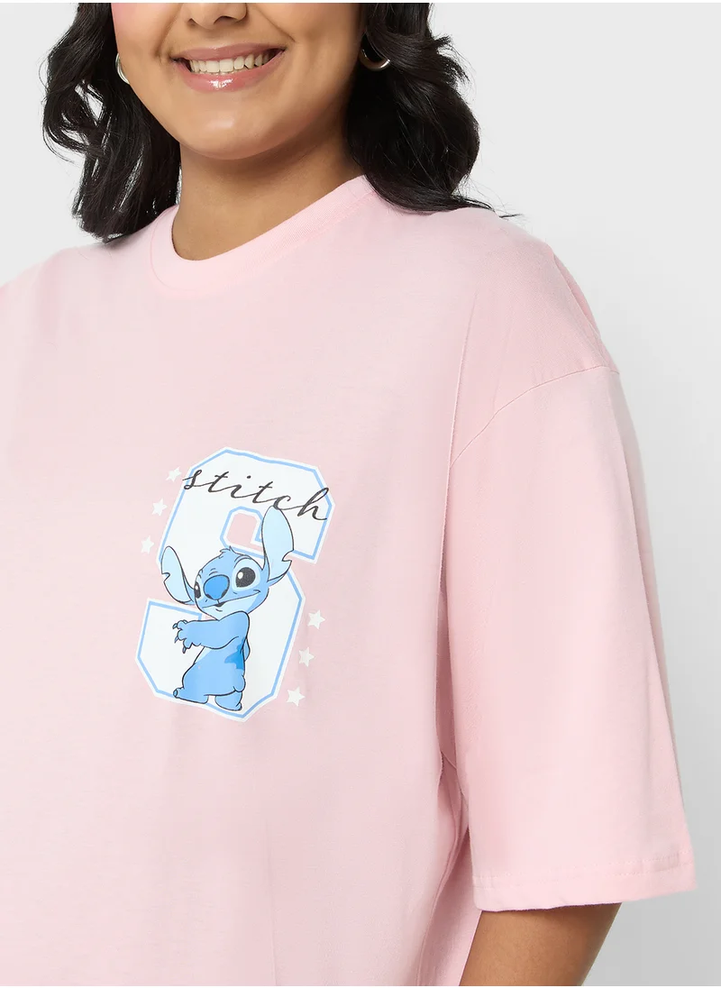 Disney Stitch Plus Size Oversize Front & Back Print T-Shirt