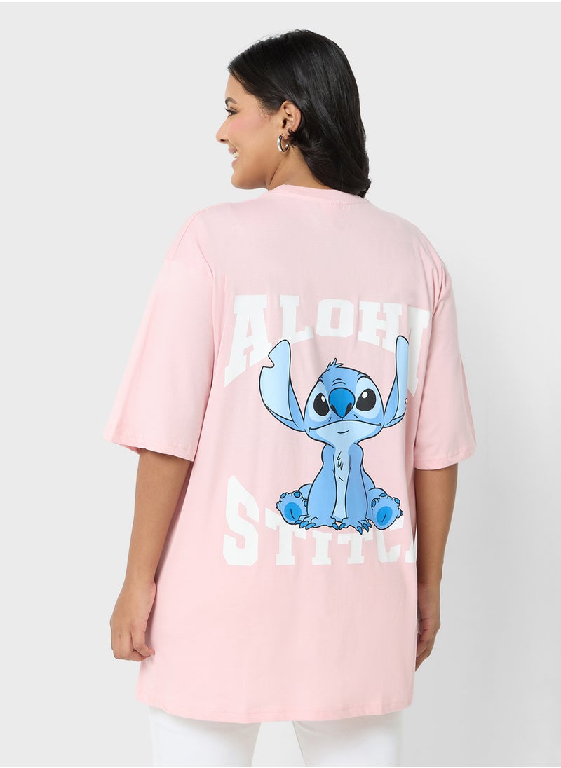 Disney - Stitch Plus Size Oversize Front & Back Print T-Shirt - Image 1