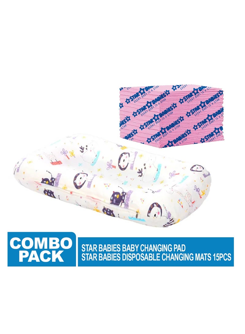 Star Babies Pack of 2 (Star Babies - Changing Pad - Printed Zebra Design, Disposable Changing mat 15pcs)-Pink - Image 2