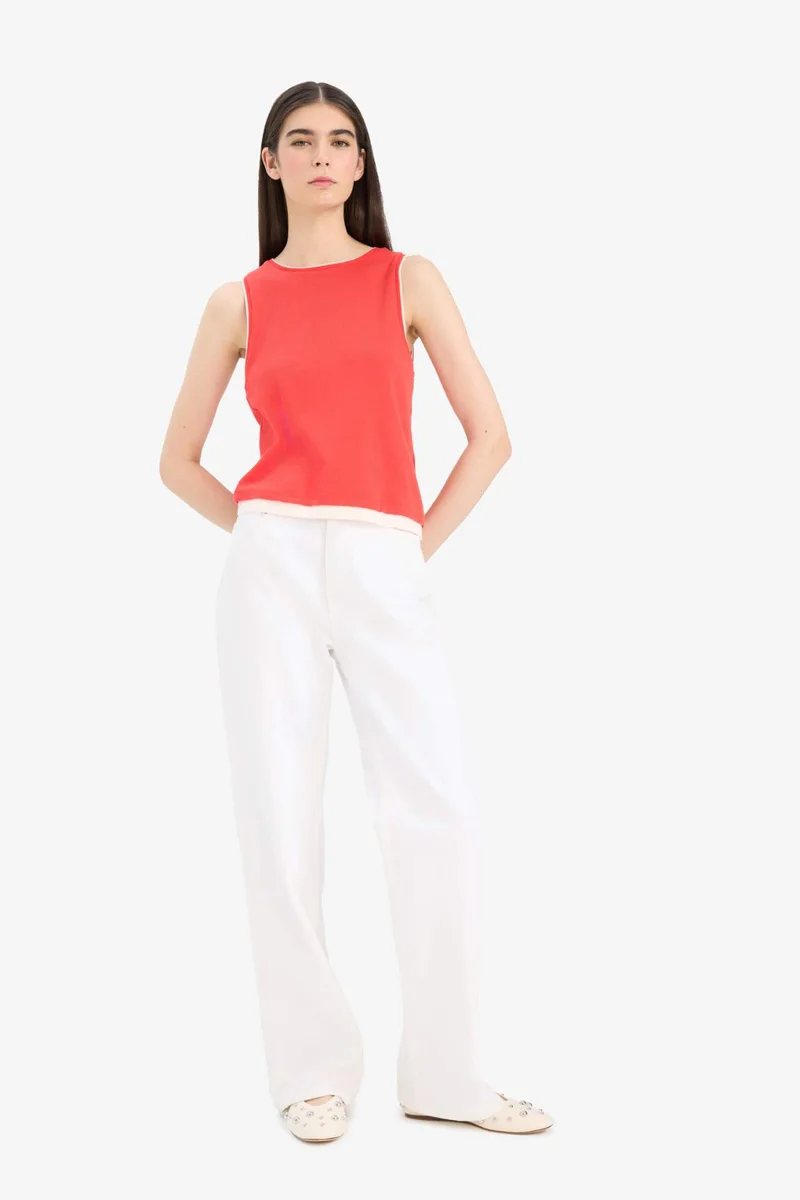 ديفاكتو Slim Fit Ribana Crew Neck Sleeveless Tank Top