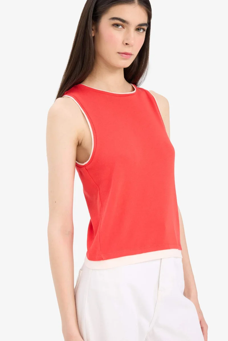 ديفاكتو Slim Fit Ribana Crew Neck Sleeveless Tank Top