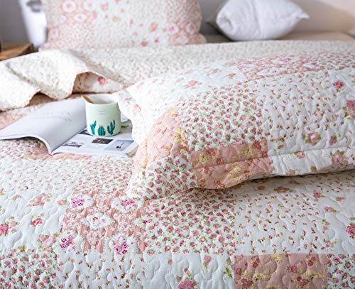 KASENTEX King Quilt Set - Reversible Patchwork Flower Quilt Bedding Set,3 Pieces Soft Microfiber Lightweight Bedspread,Exquisite Printed Coverlet with 2 Pillow Shams for All Season(Pink Floral,104x90) - Image 4