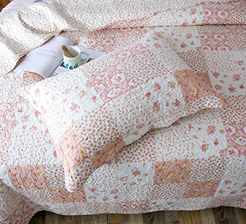 KASENTEX King Quilt Set - Reversible Patchwork Flower Quilt Bedding Set,3 Pieces Soft Microfiber Lightweight Bedspread,Exquisite Printed Coverlet with 2 Pillow Shams for All Season(Pink Floral,104x90) - Image 5