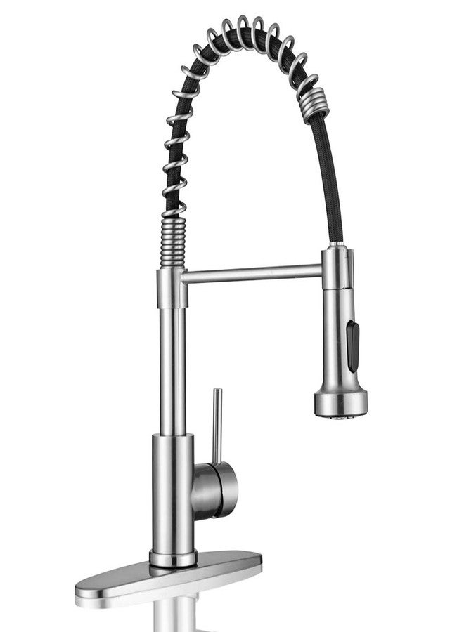 WEWE Kitchen Sink Faucets, Kitchen faucets with Pull Down Sprayer sus304 Stainless Steel Brushed Nickel Single Handle Single Hole Faucet for Farmhouse rv Utility bar Laundry Sinks - Image 1