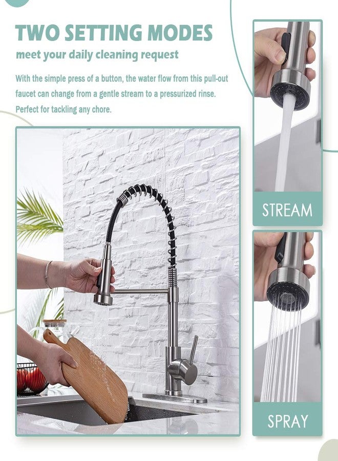 WEWE Kitchen Sink Faucets, Kitchen faucets with Pull Down Sprayer sus304 Stainless Steel Brushed Nickel Single Handle Single Hole Faucet for Farmhouse rv Utility bar Laundry Sinks - Image 3