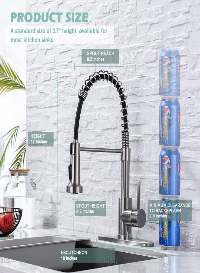 WEWE Kitchen Sink Faucets, Kitchen faucets with Pull Down Sprayer sus304 Stainless Steel Brushed Nickel Single Handle Single Hole Faucet for Farmhouse rv Utility bar Laundry Sinks - Image 2