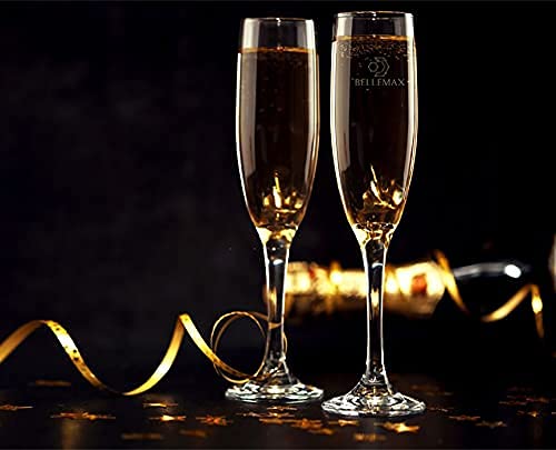 bellemax 200 ML Crystal Red Wine Glass Non Lead Viola Champagne Flute Classic Elegant Design for Toasting Mimosa Drinking Glasses Set of 2 - Image 4