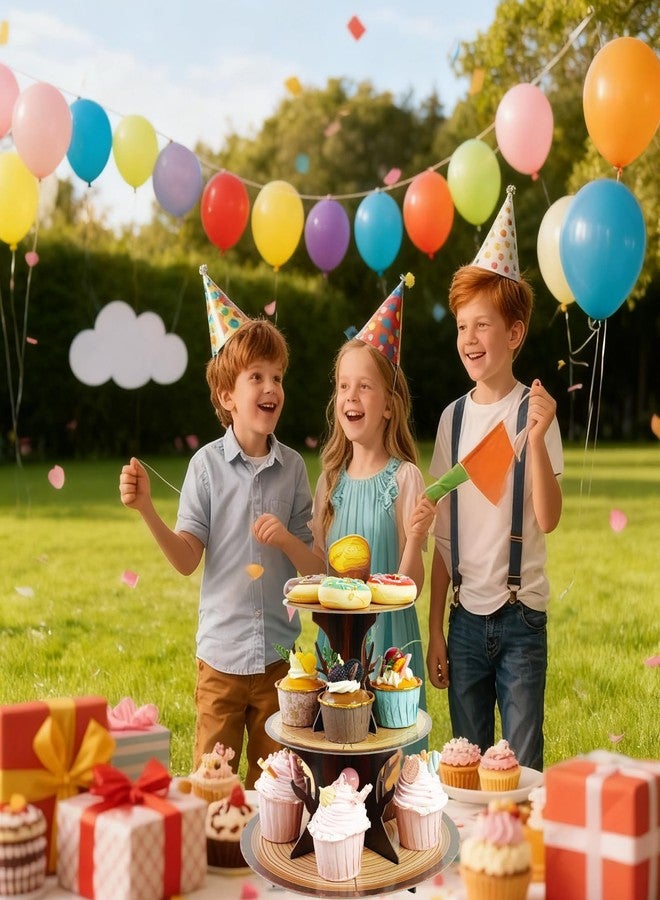 BOKFJBP حامل كب كيك ثلاثي الطبقات من BOKFJBP - حامل كيك خشبي بتصميم ريفي، حامل كب كيك مزين بنقوش خشبية، ديكور عرض كيك لحفلات أعياد الميلاد، وحفلات استقبال المولود الجديد، وحفلات أعياد ميلاد الأولاد والبنات، وحفلات أعياد الميلاد الخاصة بالتخييم، وحفلات أعياد الميلاد الخاصة برحلات السفاري، وحفلات الصيد الغربية. - Image 5