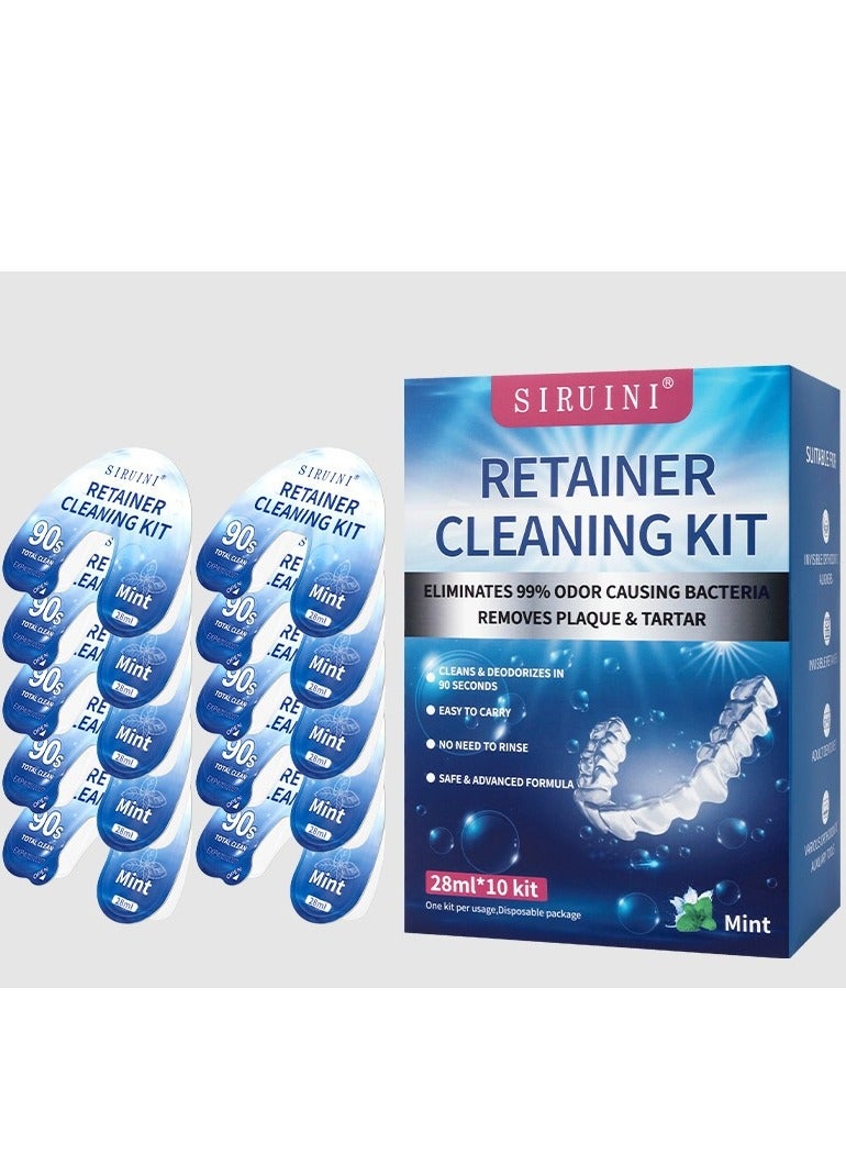 Siruini Retainer Cleaning Kit 10-Count | Denture Cleanser Tablets | Effervescent Cleaner for Dentures, Retainers, Mouthguards u0026 Night Guards | Fast Stain Removal | Odor Eliminator | Travel-Friendly Dental Appliance Cleaner - Image 1