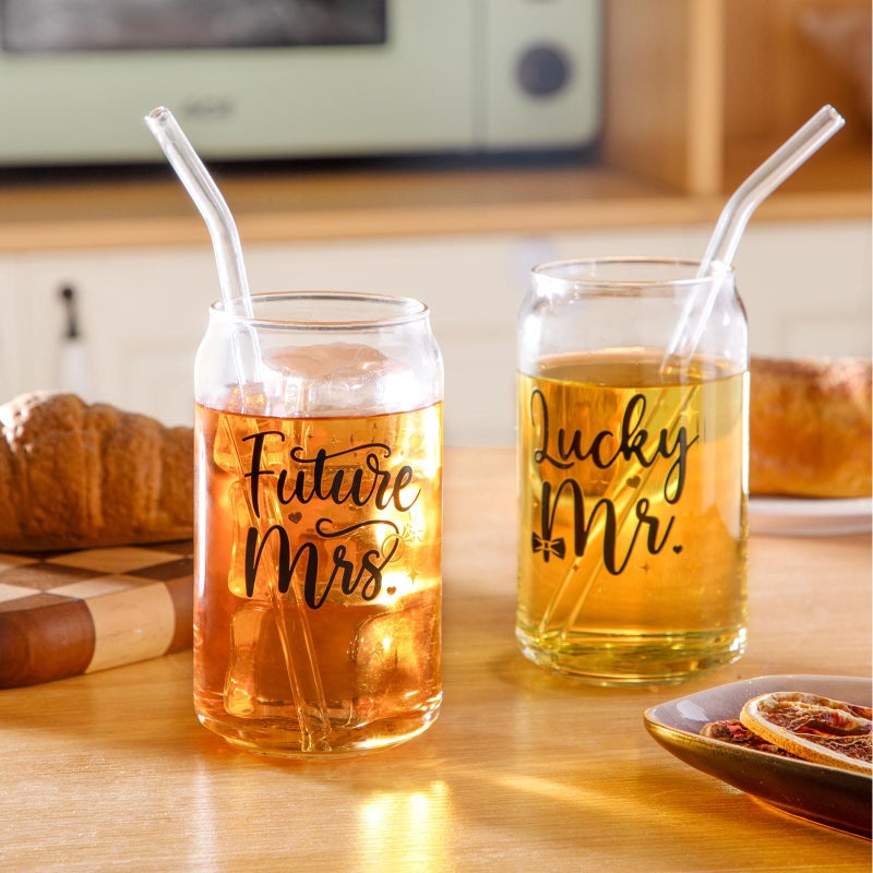 Nefelibata Engagement Gifts for Couples Future Mrs Lucky Mr Beer Can Glasses Set of 2 Unique Wedding Engagement Gifts for Bride Groom Her Him Women 16oz Coffee Cocktail Drinking Cups