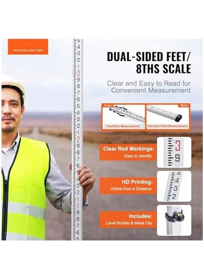 16ft Aluminum Telescopic Survey Rod 4 Sections with Bubble Level for Construction - Image 3