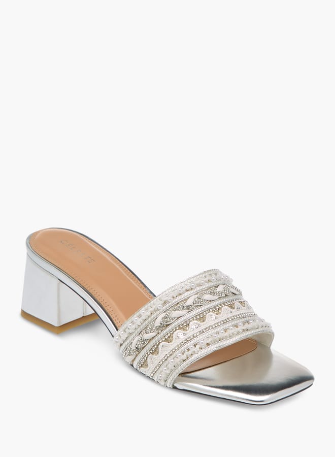 Celeste Womens Embellished Slip-On Sandals With Block Heels  - Image 1