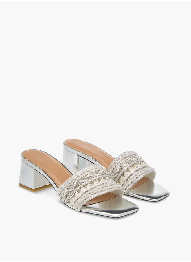 Celeste Womens Embellished Slip-On Sandals With Block Heels Ramadan Collection