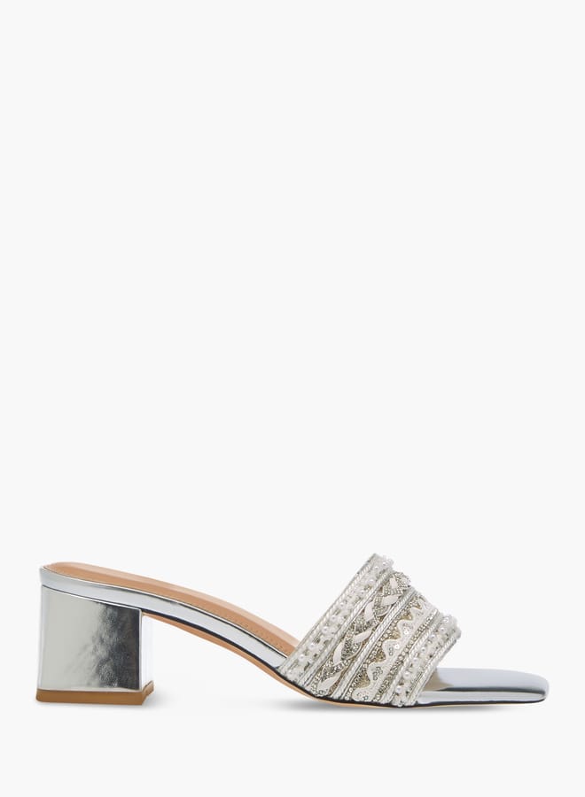 Celeste Womens Embellished Slip-On Sandals With Block Heels  - Image 3