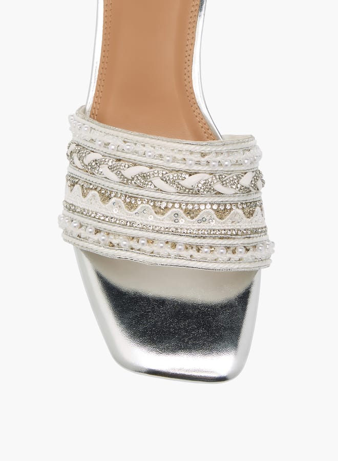 Celeste Womens Embellished Slip-On Sandals With Block Heels  - Image 4