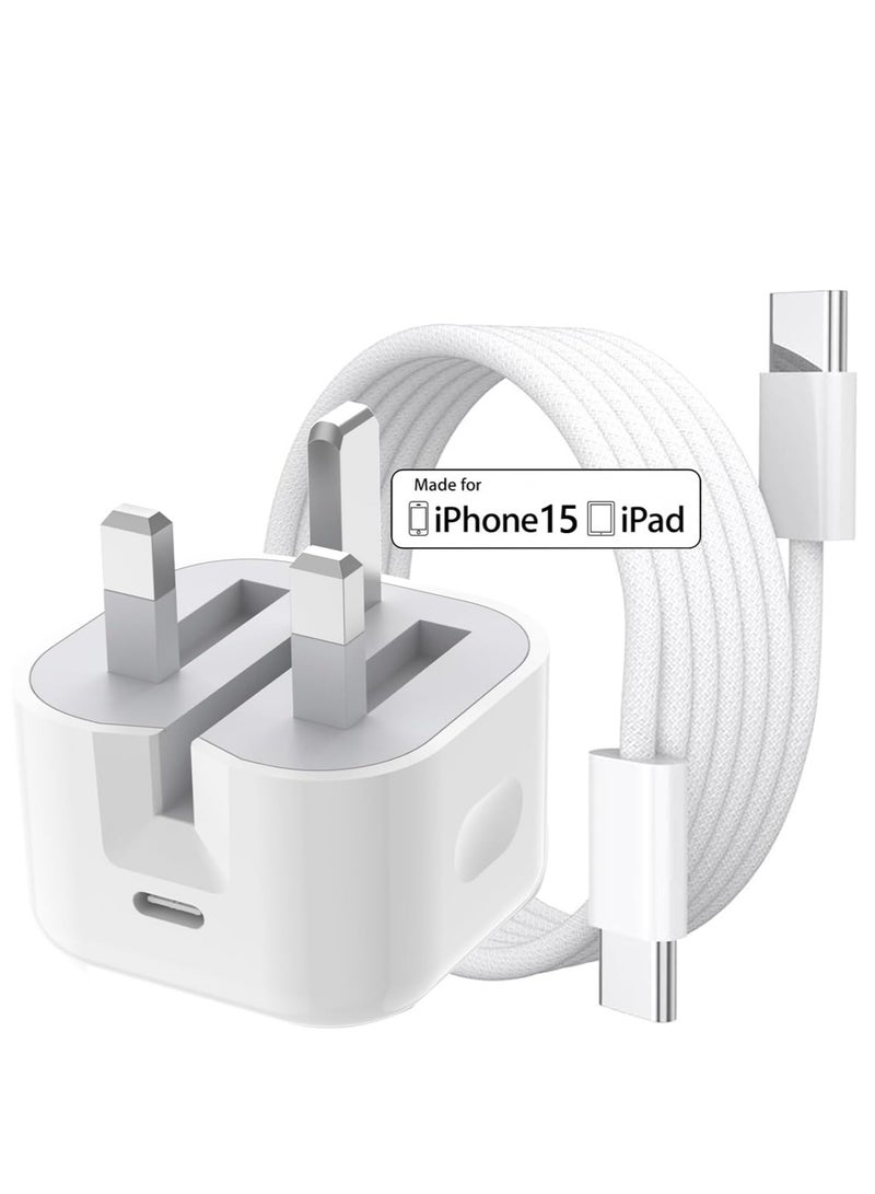 iPhone 16/15 Charger, 20W PD USB C Charger Plug with 6FT Braided USB C Cable for iPhone 16/16 Plus / 16 Pro / 16 Pro Max/iPad Pro12.9/11 / iPad Air/Mac Mini/Pro/Studio  - Image 2