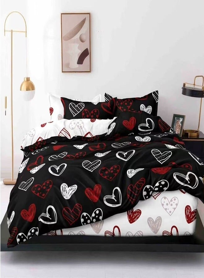 طقم سرير كينغ سايز 220x240 سم - 6 قطع، 1 غطاء لحاف، 1 ملاءة سرير، 4 أغطية وسائد، قابل للتنفس، مريح وناعم (الحشوة غير مشمولة)
