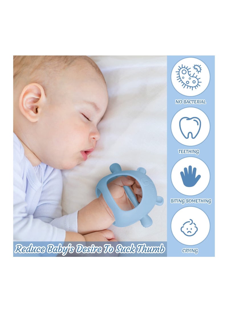 SYOSI - 3 Packs Bear Baby Teething Toy Silicone Teething Toys for Babies 3+ Months Anti Dropping Wrist Hand Teethers Baby Chew Toys for Sucking Needs (Blue, Caramel, Green) - Image 1
