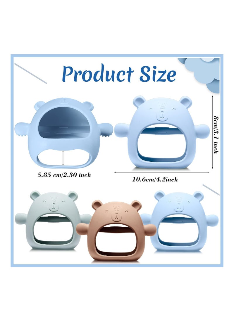 SYOSI - 3 Packs Bear Baby Teething Toy Silicone Teething Toys for Babies 3+ Months Anti Dropping Wrist Hand Teethers Baby Chew Toys for Sucking Needs (Blue, Caramel, Green) - Image 1